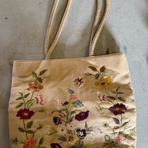 Bueno Beautiful Floral Embroidered Tan Shoulder Bag